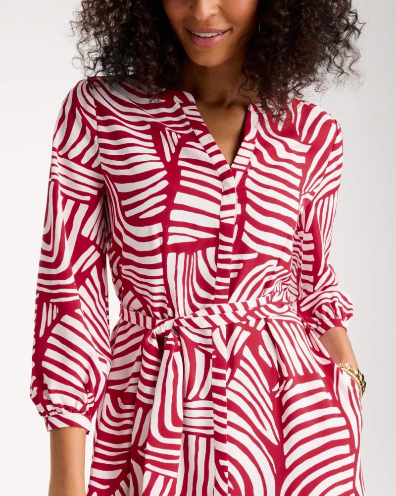 Chicos Printed Ruffle-Sleeved Midi Dress - CHERRY LUSH