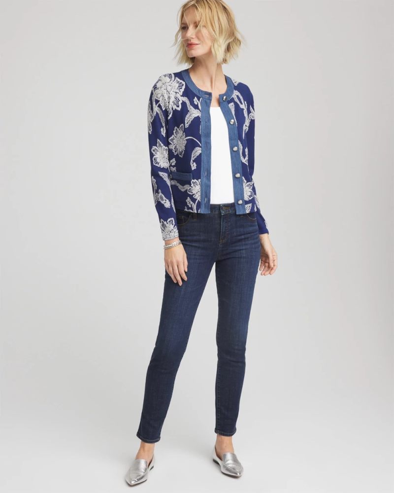 Chicos Floral Lady Jacket - DUSKY BLUE
