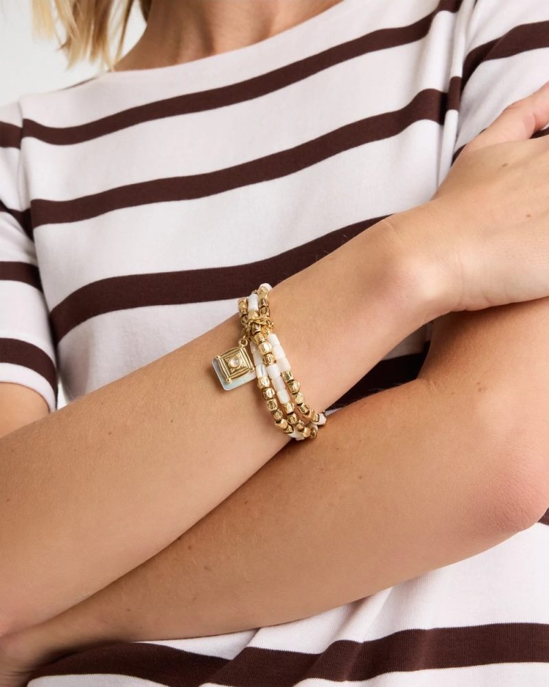 Chicos Set of 3 Pearl Treasure Stretch Bracelets - GOLD