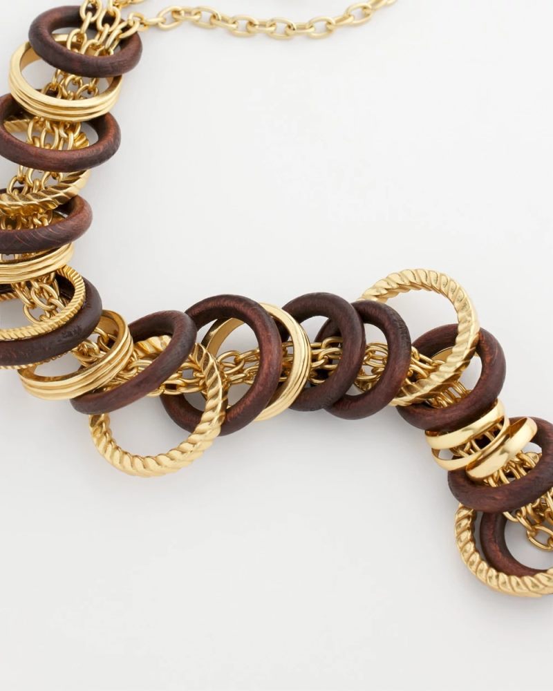 Chicos Wood & Gold Short Necklace - NEUTRAL