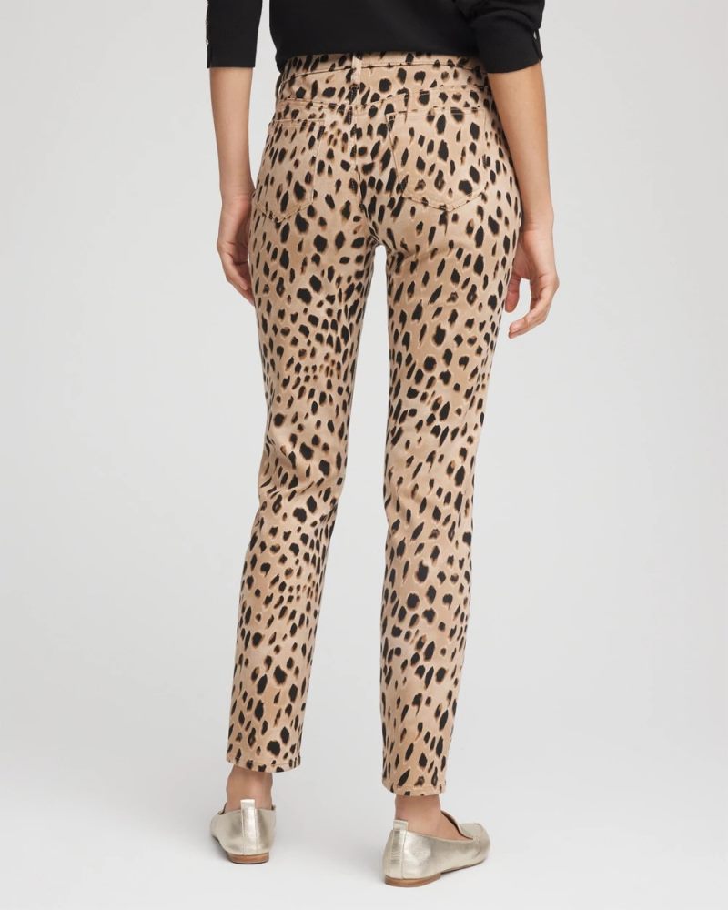 Chicos Leopard Girlfriend Slim Ankle Jeans - CARAMEL APPLE