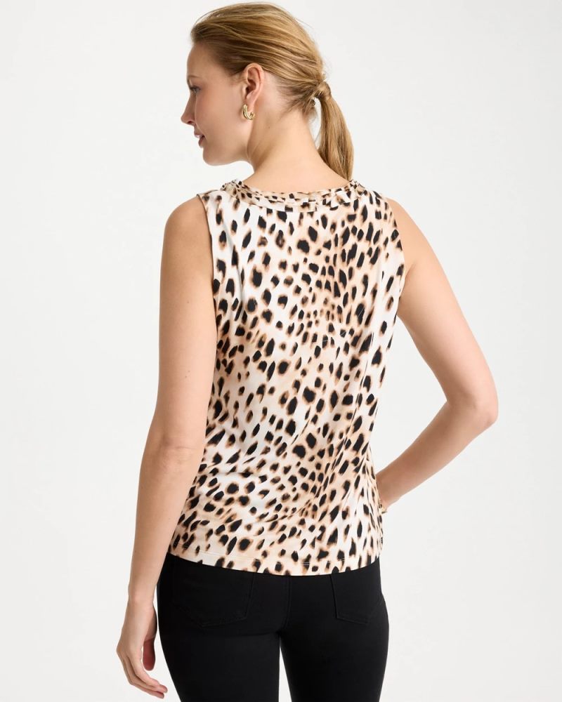 Chicos Animal Print Jersey Satin Tank Top - BLACK