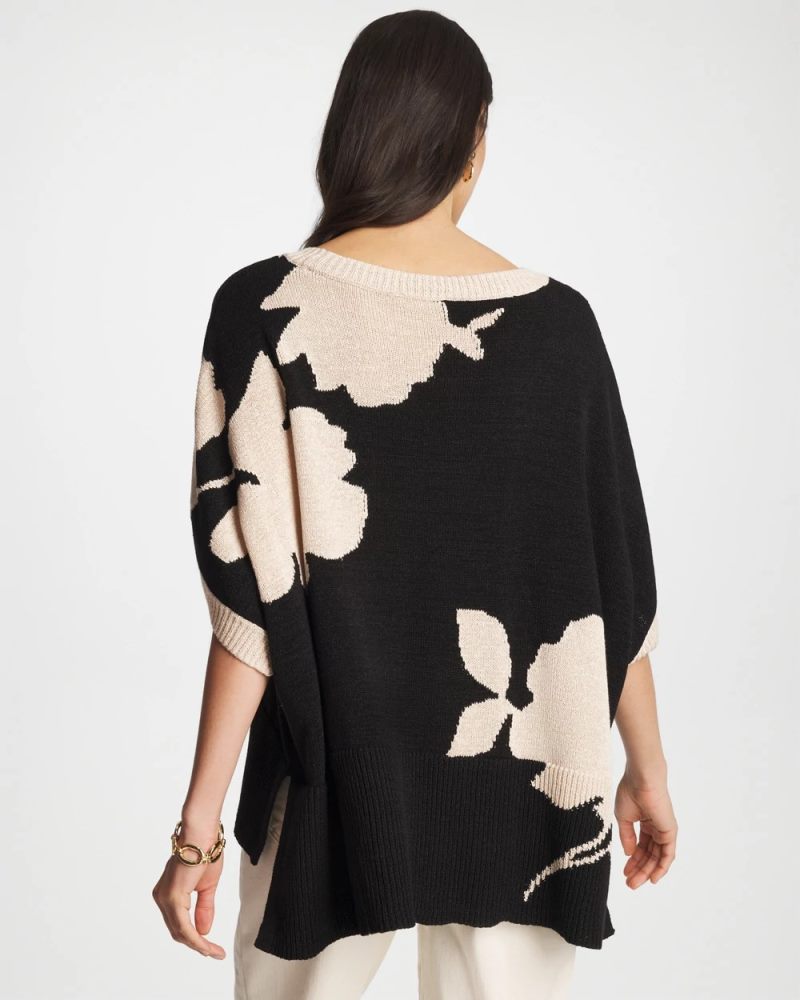 Chicos Kansai Bloom Intarsia Poncho - BLACK