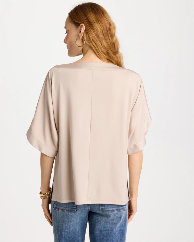 Chicos Jersey & Satin Dolman Tee - SMOKEY TAUPE