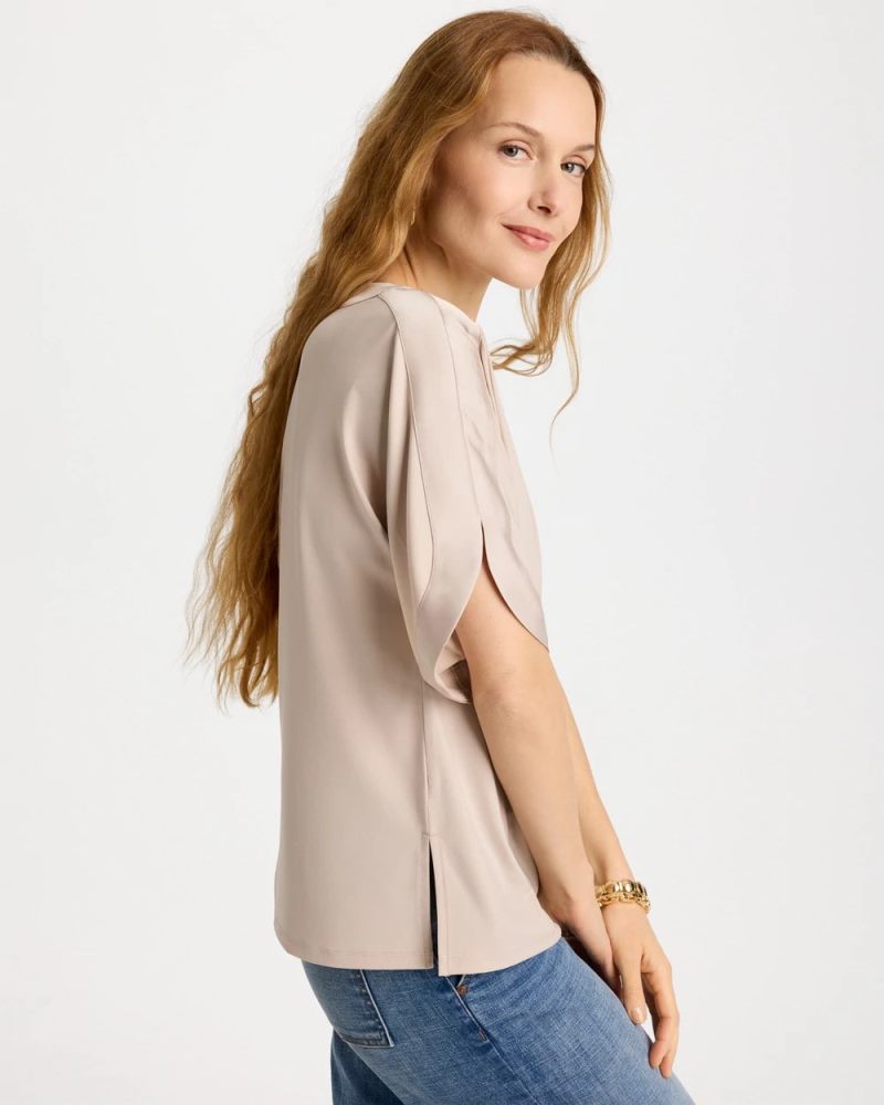 Chicos Jersey & Satin Dolman Tee - SMOKEY TAUPE