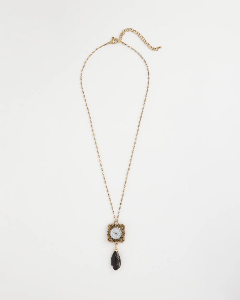 Chicos Clock Pendant Necklace - GOLD