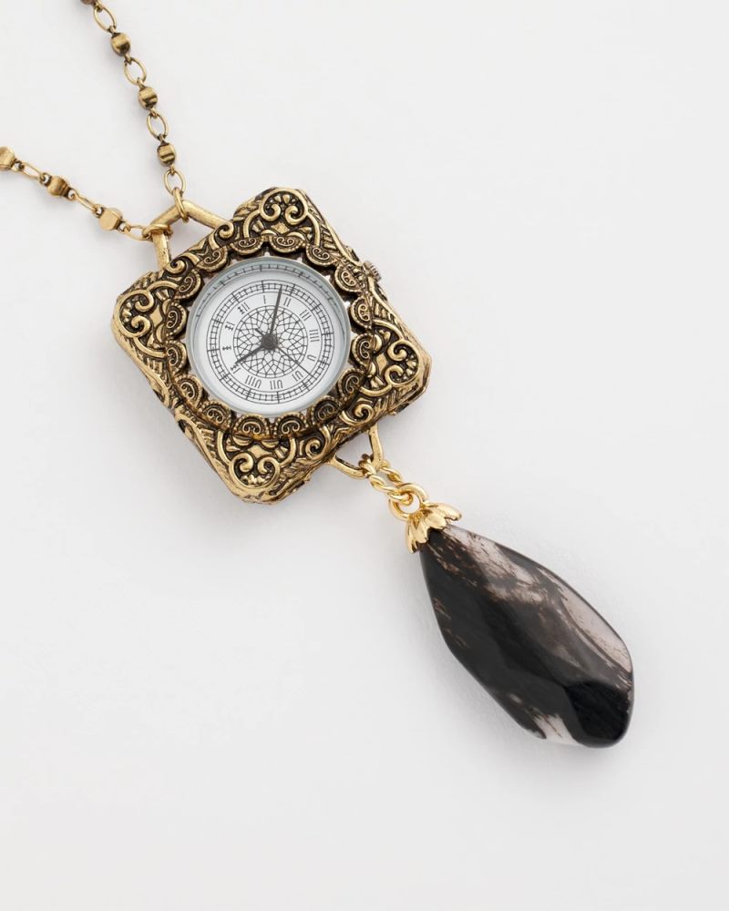 Chicos Clock Pendant Necklace - GOLD