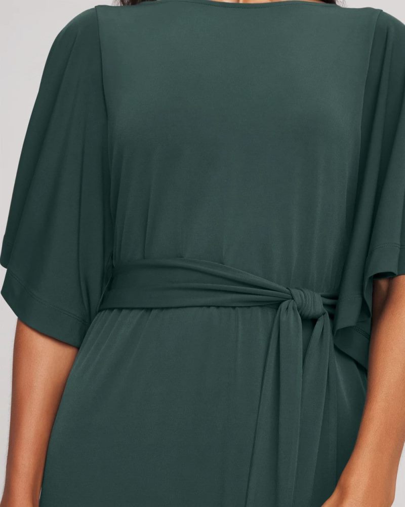 Chicos Belted Flutter-Sleeve Maxi Dress - DARKEST SPRUCE