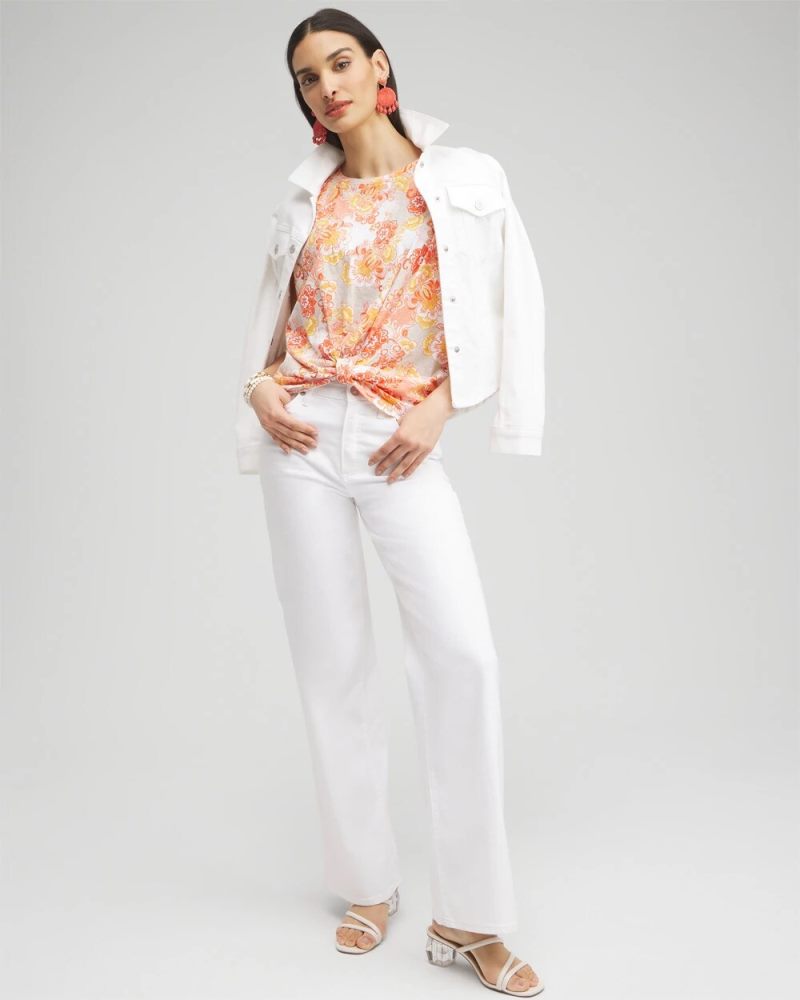 Chicos Floral Knot Front Tee - SMOKEY TAUPE