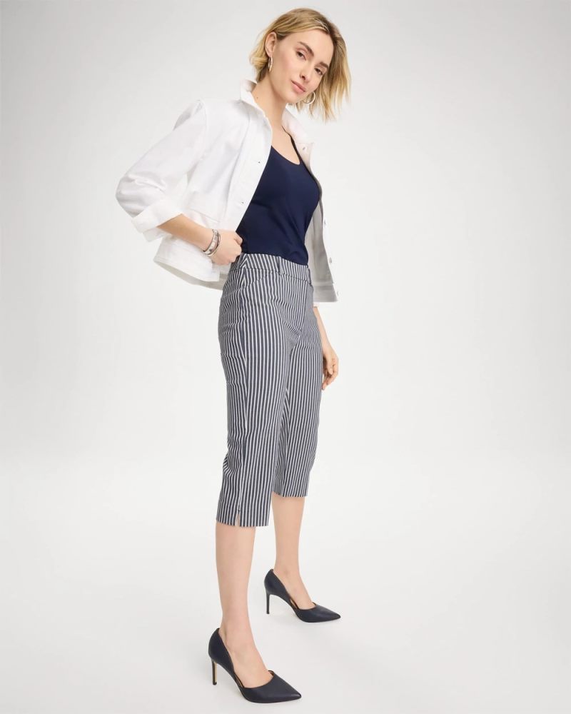 Chicos Emme Slim Striped Capri Pants - INDIGO