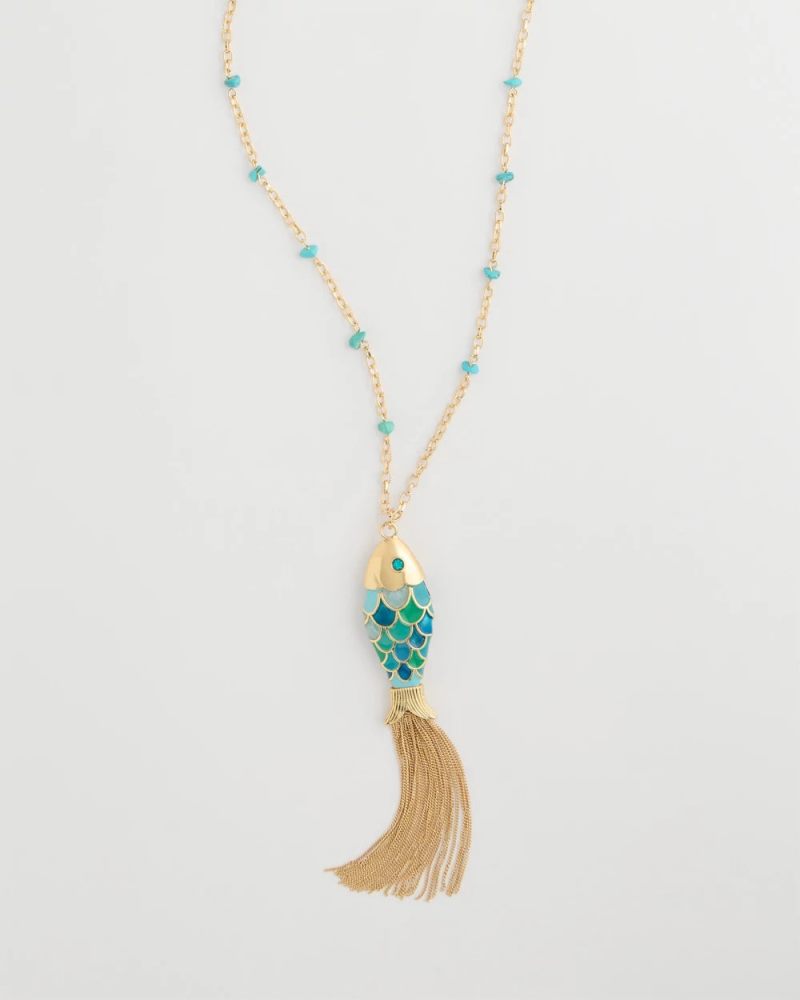Chicos Tassel Fish Pendant Necklace - BLUE MULTI