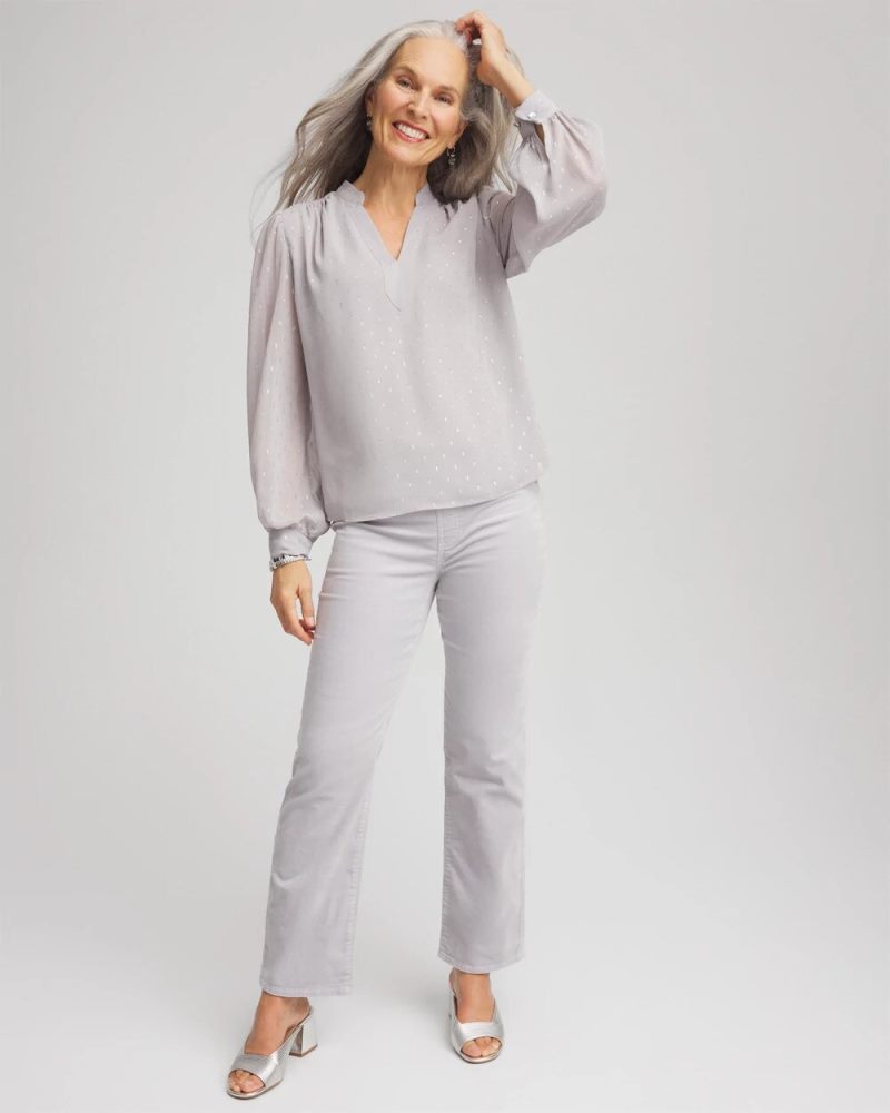 Chicos Velveteen Pull-On Flared Jeans - DOVE GRAY