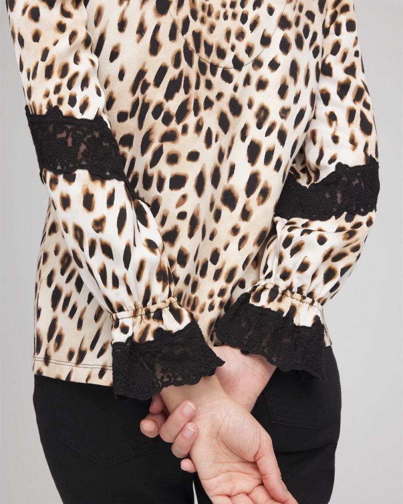 Chicos Animal Print Long-Sleeved Top - ENGLISH CREAM