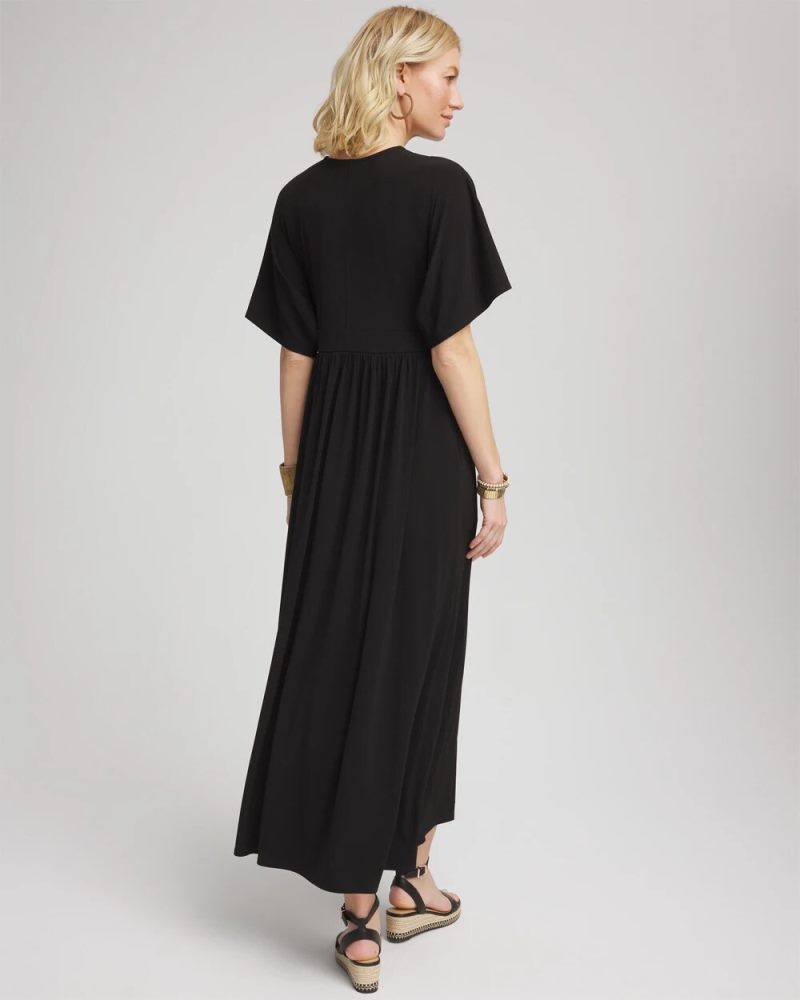 Chicos Flutter-Sleeved Jersey Maxi Dress - BLACK