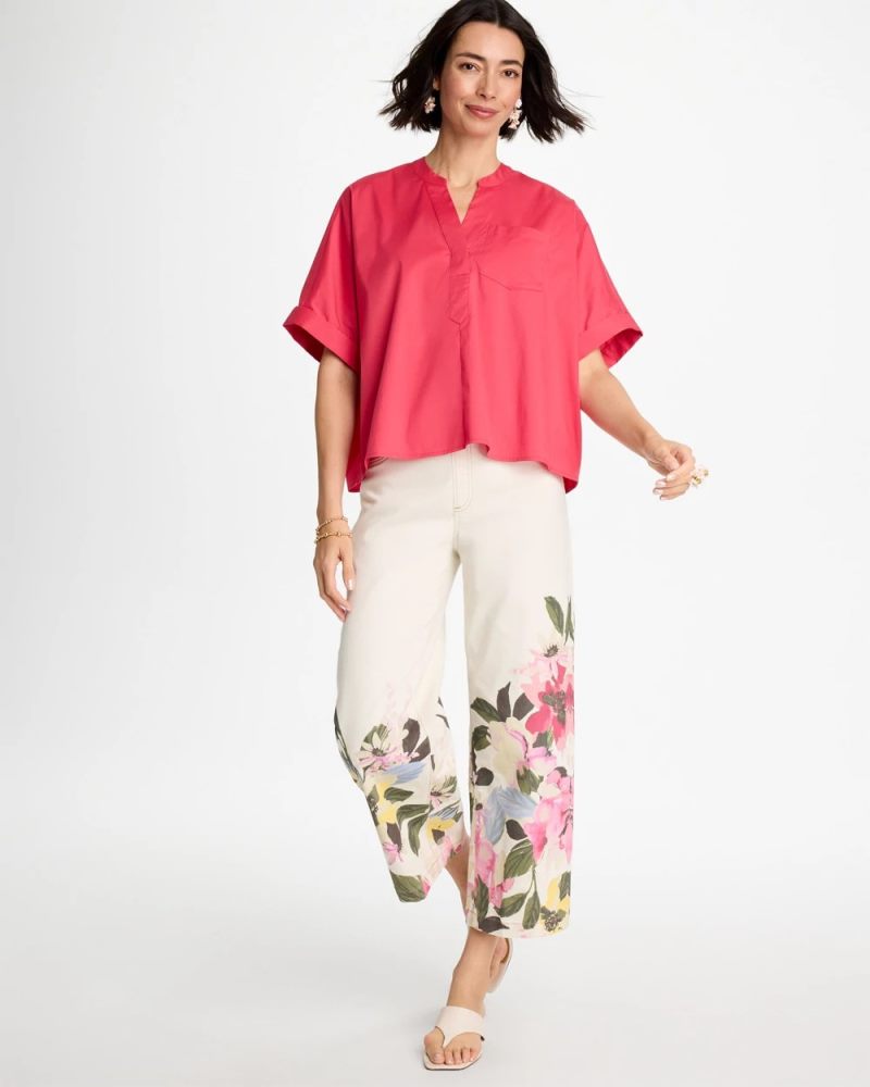 Chicos Poplin Popover Dolman Top - HOT HONEYSUCKLE