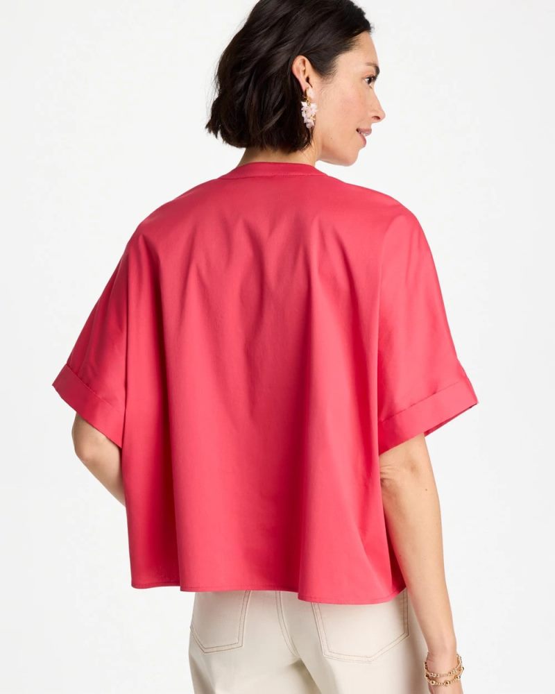 Chicos Poplin Popover Dolman Top - HOT HONEYSUCKLE