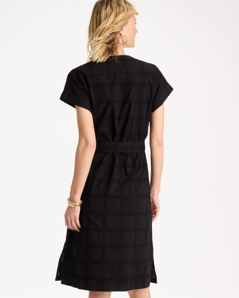 Chicos Embroidered Cotton Shirtdress - BLACK