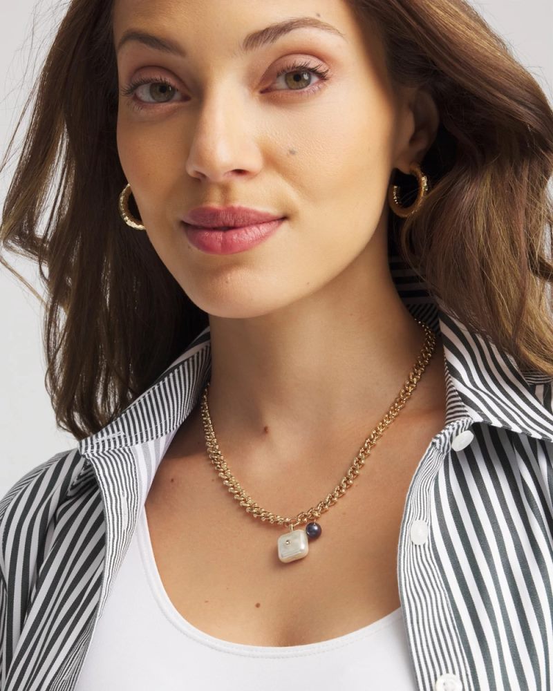 Chicos Freshwater Pearl Pendant Necklace - GOLD