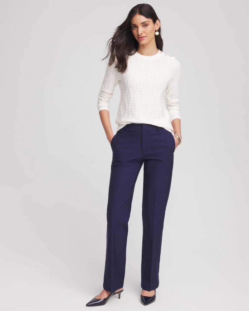 Chicos Button Shoulder Crewneck Pullover - ECRU
