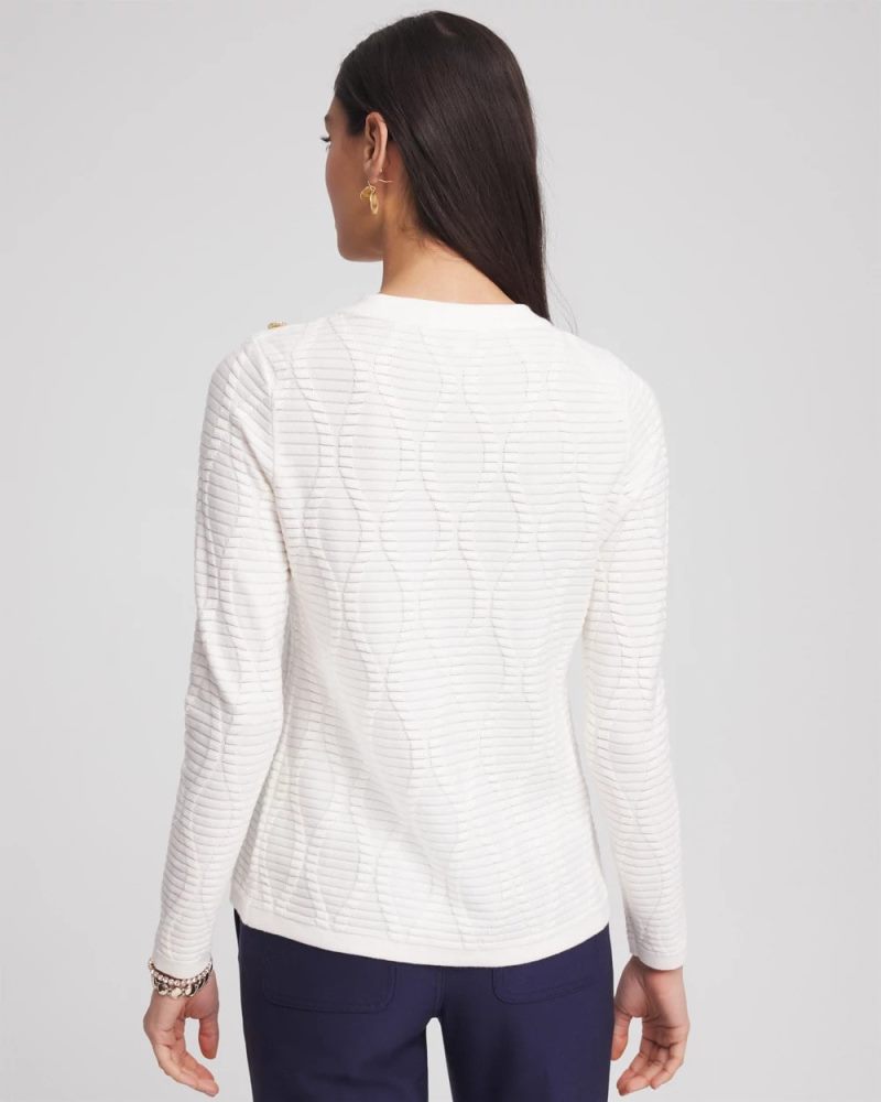 Chicos Button Shoulder Crewneck Pullover - ECRU