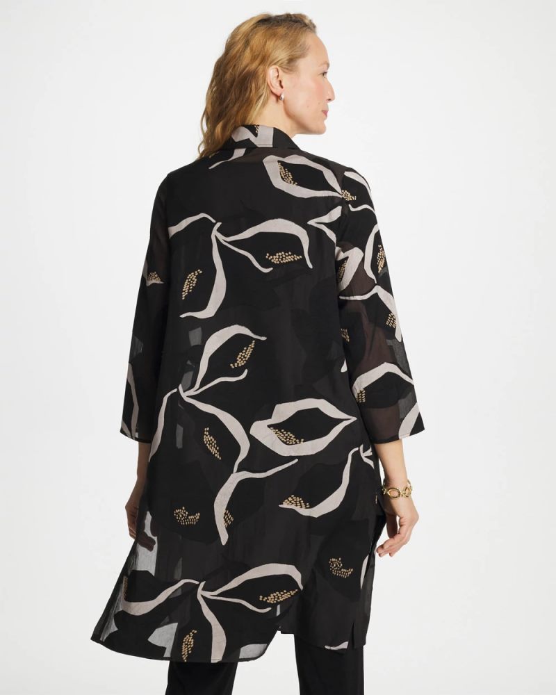 Chicos Travelers™ Collection Burnout Peace Lily Topper - TRAVELERS BLACK