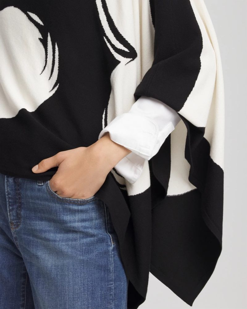 Chicos Love Brush Convertible Sweater Poncho - BLACK