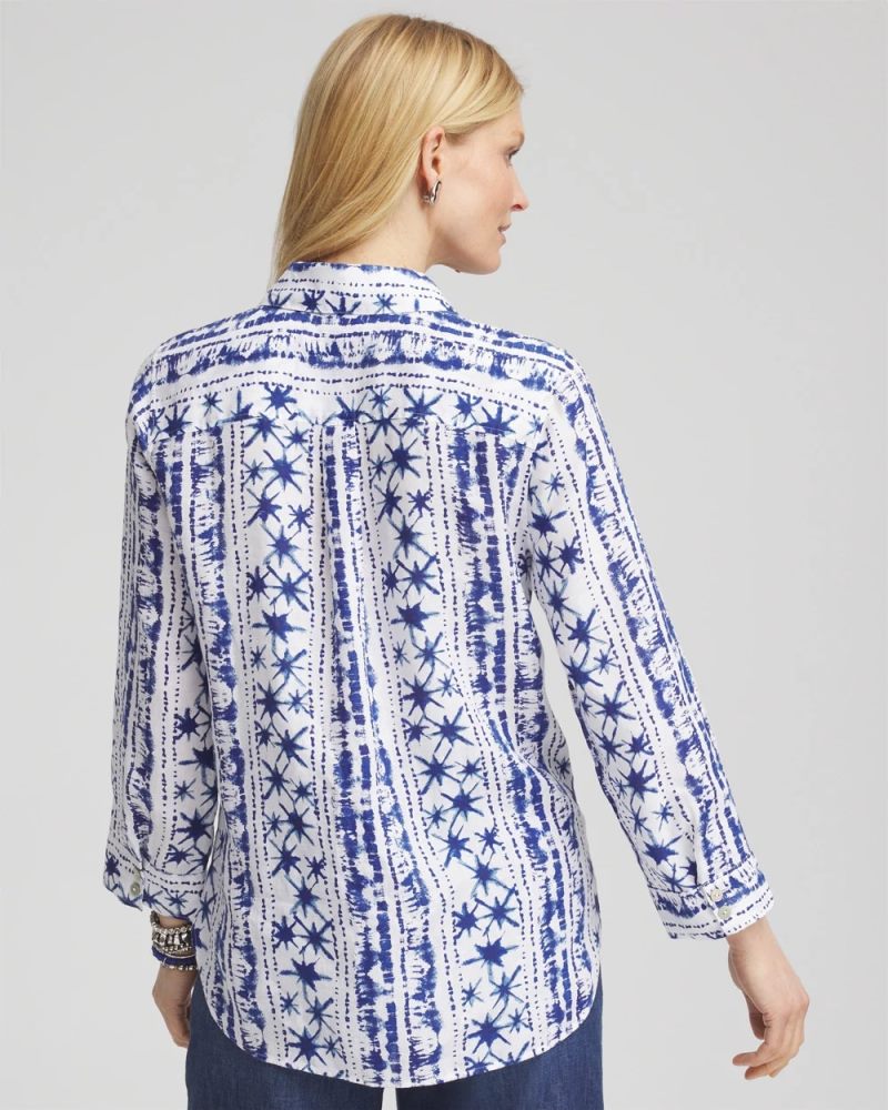 Chicos No Iron Star Print Linen Shirt - RICH COBALT