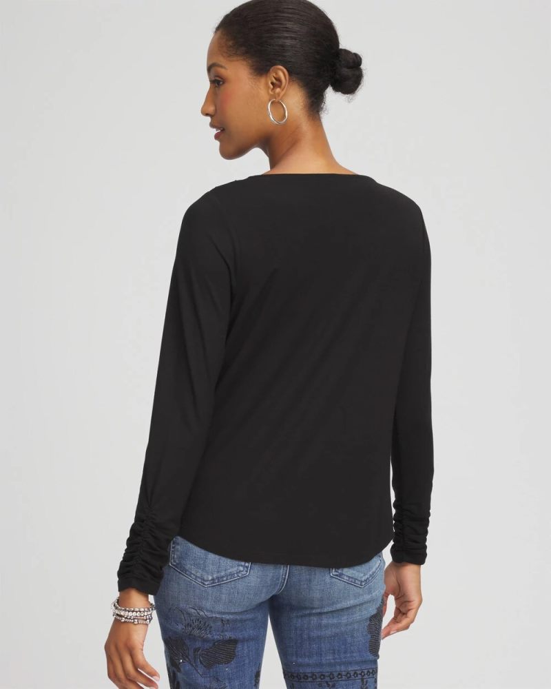 Chicos Cowlneck Long-Sleeved Tee - BLACK