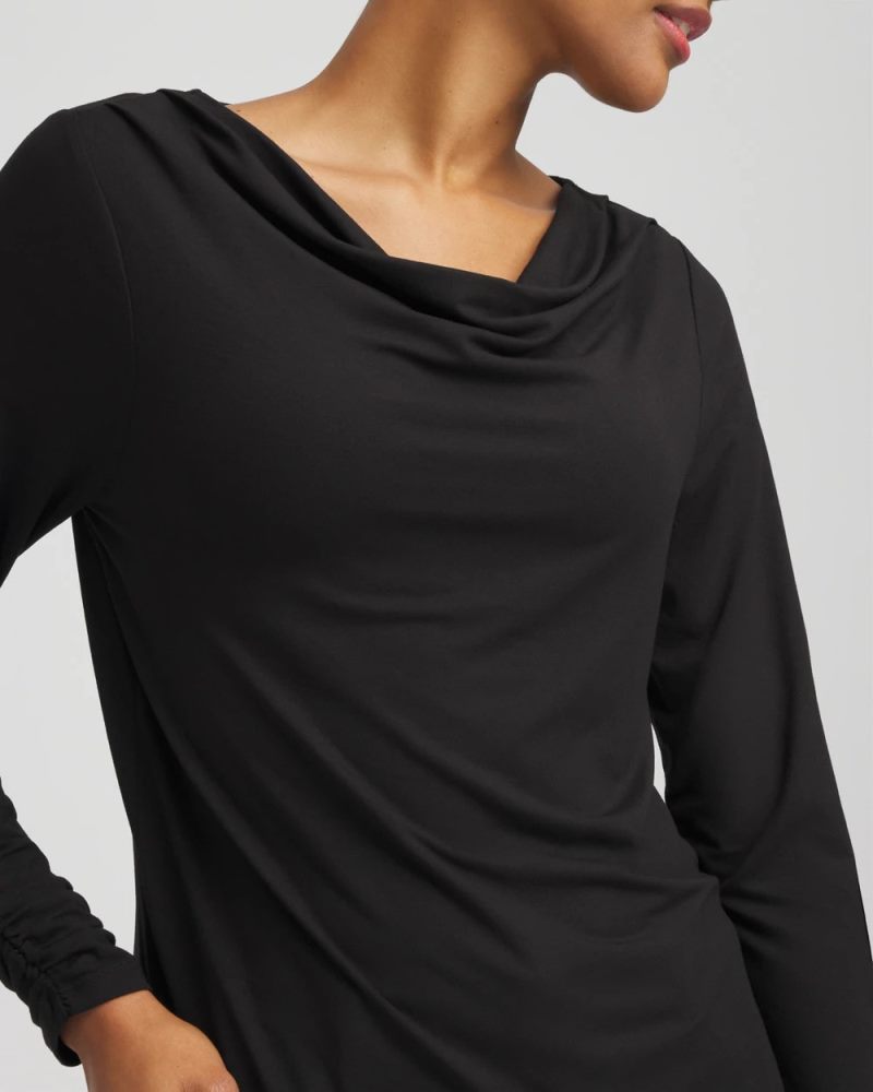 Chicos Cowlneck Long-Sleeved Tee - BLACK