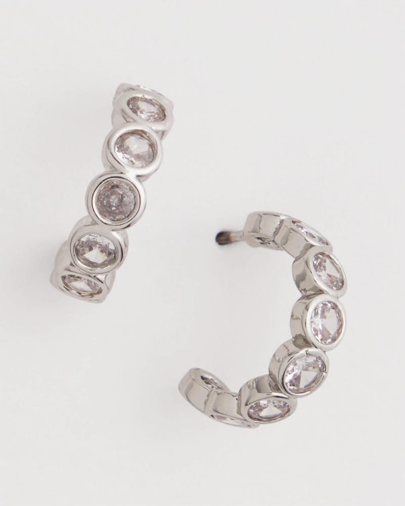 Chicos Silvertone Crystal Mini Hoop Earrings - SILVER