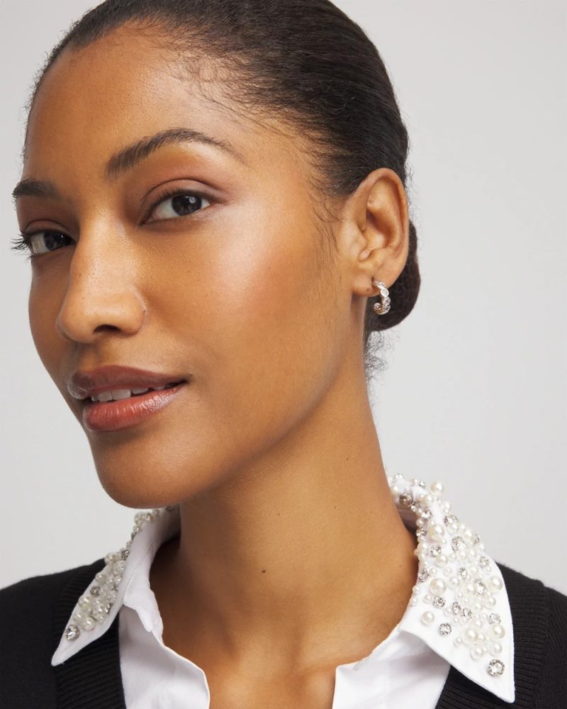 Chicos Silvertone Crystal Mini Hoop Earrings - SILVER