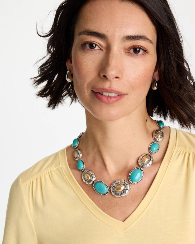 Chicos Turquoise Mixed Metal Collar Necklace - TURQUOISE