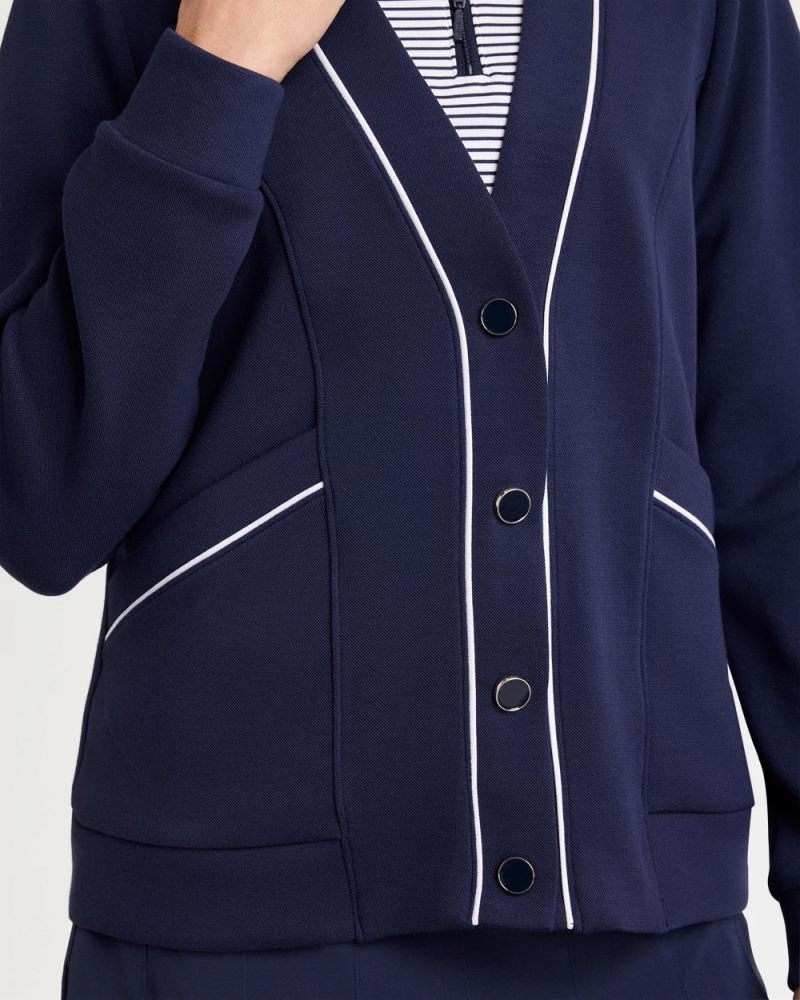 Chicos Zenergy® Soft Pique Button-Down Cardigan - PASSPORT BLUE