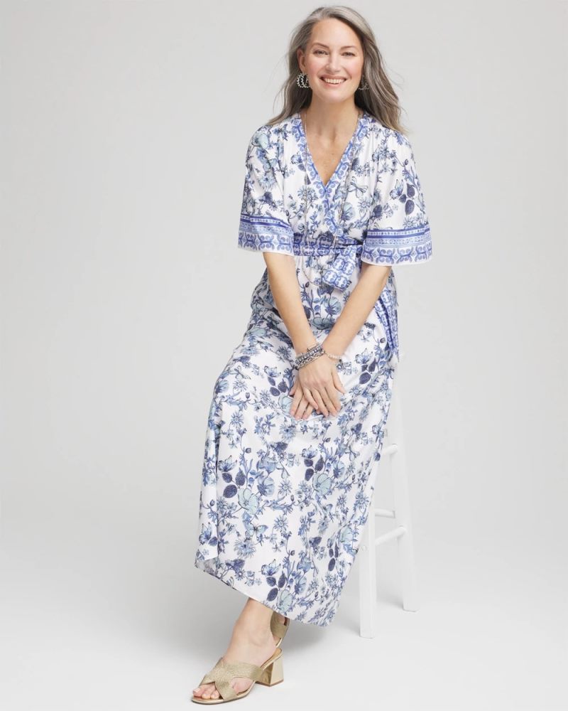 Chicos Surplice Matte Satin Maxi Dress - ALABASTER
