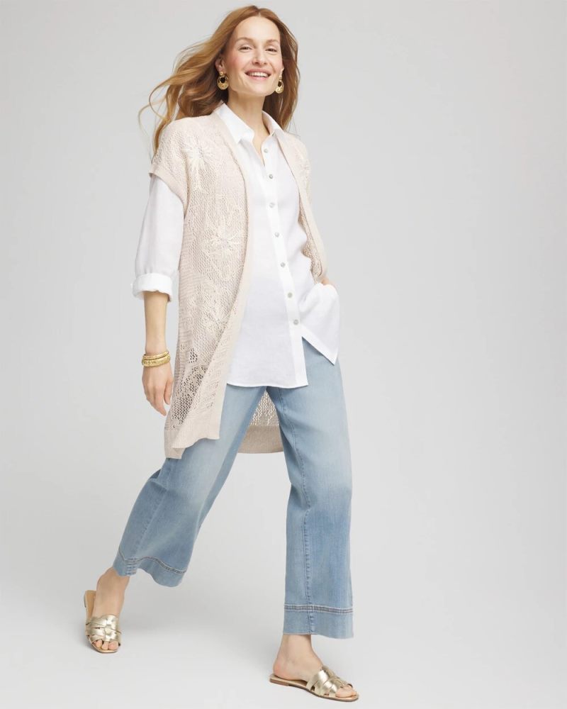 Chicos Pointelle Open-Front Cardigan - GLISTENING SAND