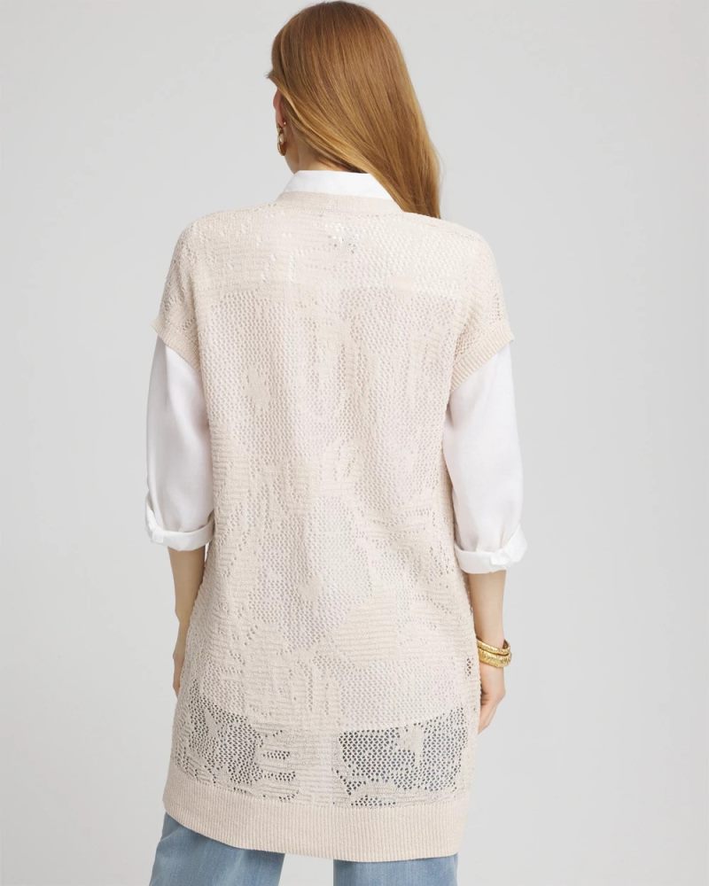 Chicos Pointelle Open-Front Cardigan - GLISTENING SAND