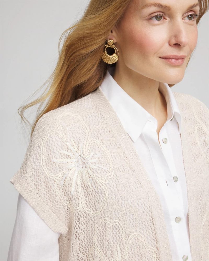Chicos Pointelle Open-Front Cardigan - GLISTENING SAND
