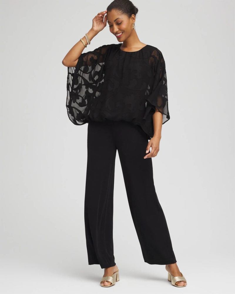 Chicos Travelers™ Chiffon Burnout Bubble-Hem Top - TRAVELERS BLACK