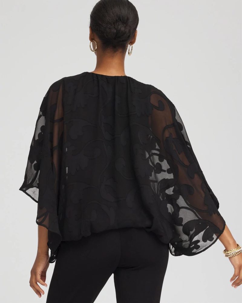 Chicos Travelers™ Chiffon Burnout Bubble-Hem Top - TRAVELERS BLACK