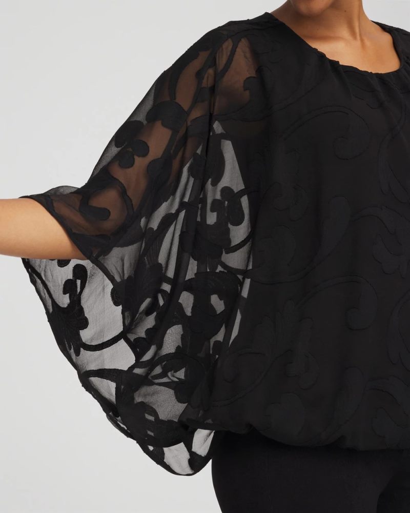 Chicos Travelers™ Chiffon Burnout Bubble-Hem Top - TRAVELERS BLACK