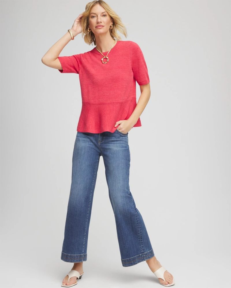 Chicos Pullover Peplum Sweater - FOLKLORIC RED