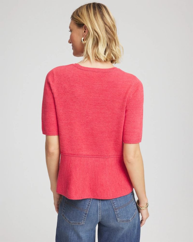 Chicos Pullover Peplum Sweater - FOLKLORIC RED