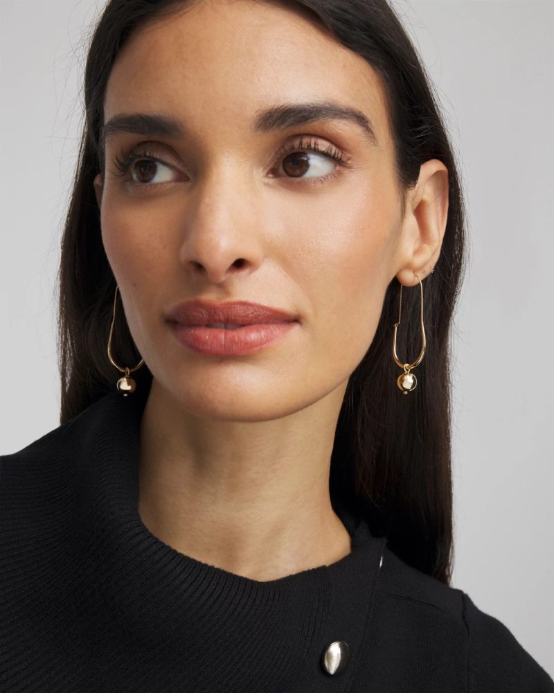 Chicos Gold Bead Threader Earrings - GOLD