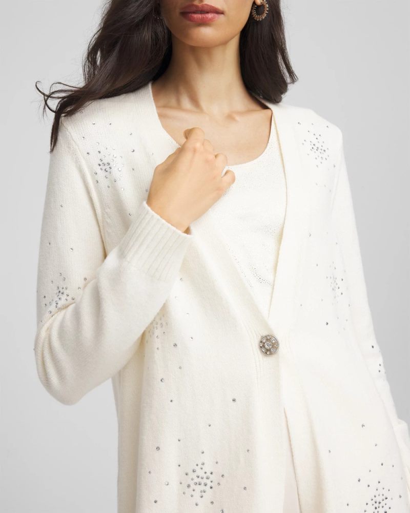 Chicos Rhinestone Embellished Cardigan - ENGLISH CREAM