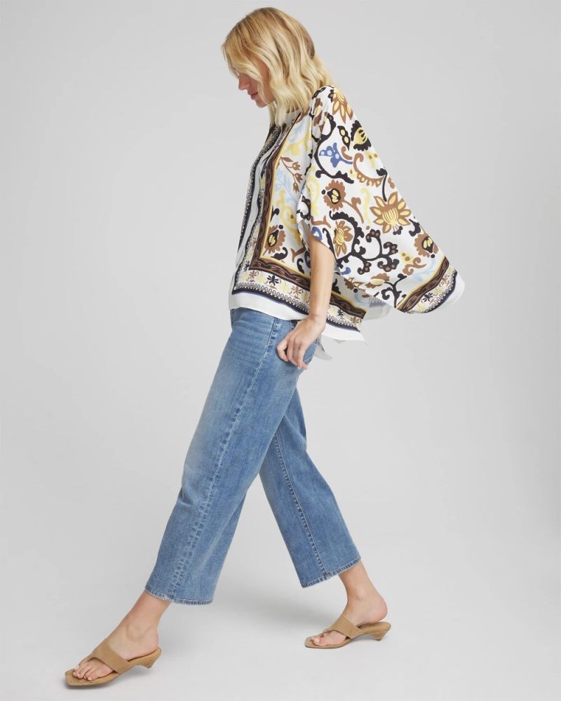 Chicos Printed Button-Front Poncho - ECRU