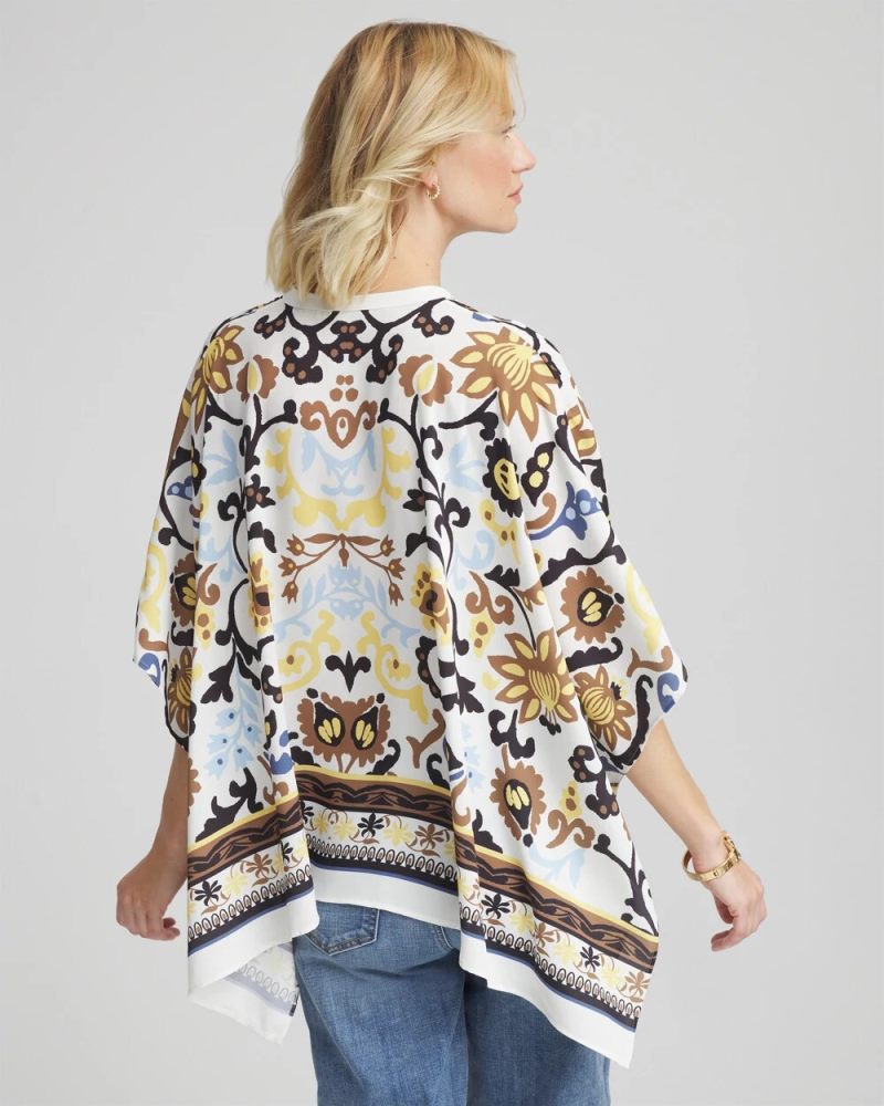 Chicos Printed Button-Front Poncho - ECRU