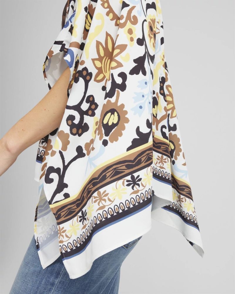 Chicos Printed Button-Front Poncho - ECRU