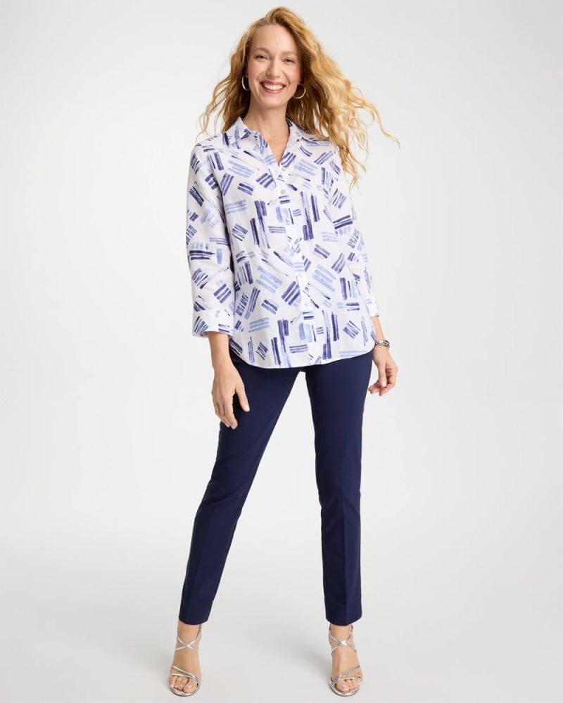 Chicos No Iron Printed Linen Shirt - AMPARO BLUE