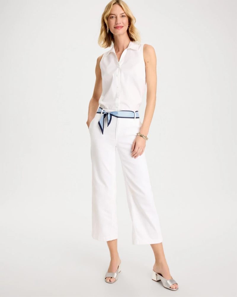 Chicos Cotton-Blend Classic Sleeveless Shirt - ALABASTER