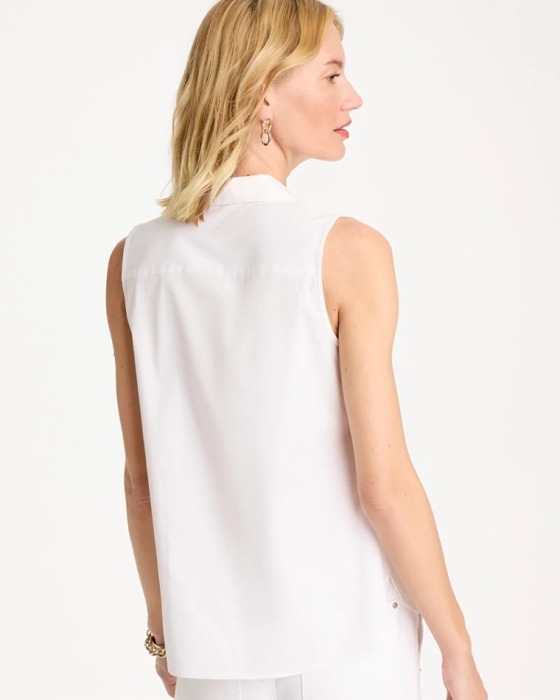 Chicos Cotton-Blend Classic Sleeveless Shirt - ALABASTER